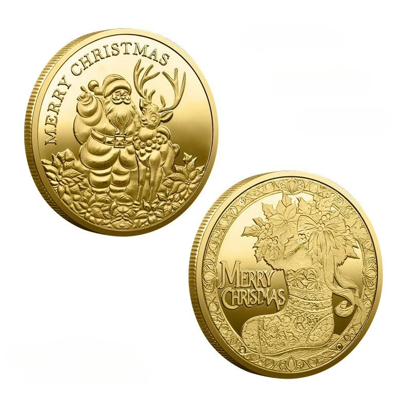 Santa Claus Merry Christmas Collectible Coin – Gold & Silver Holiday Souvenir