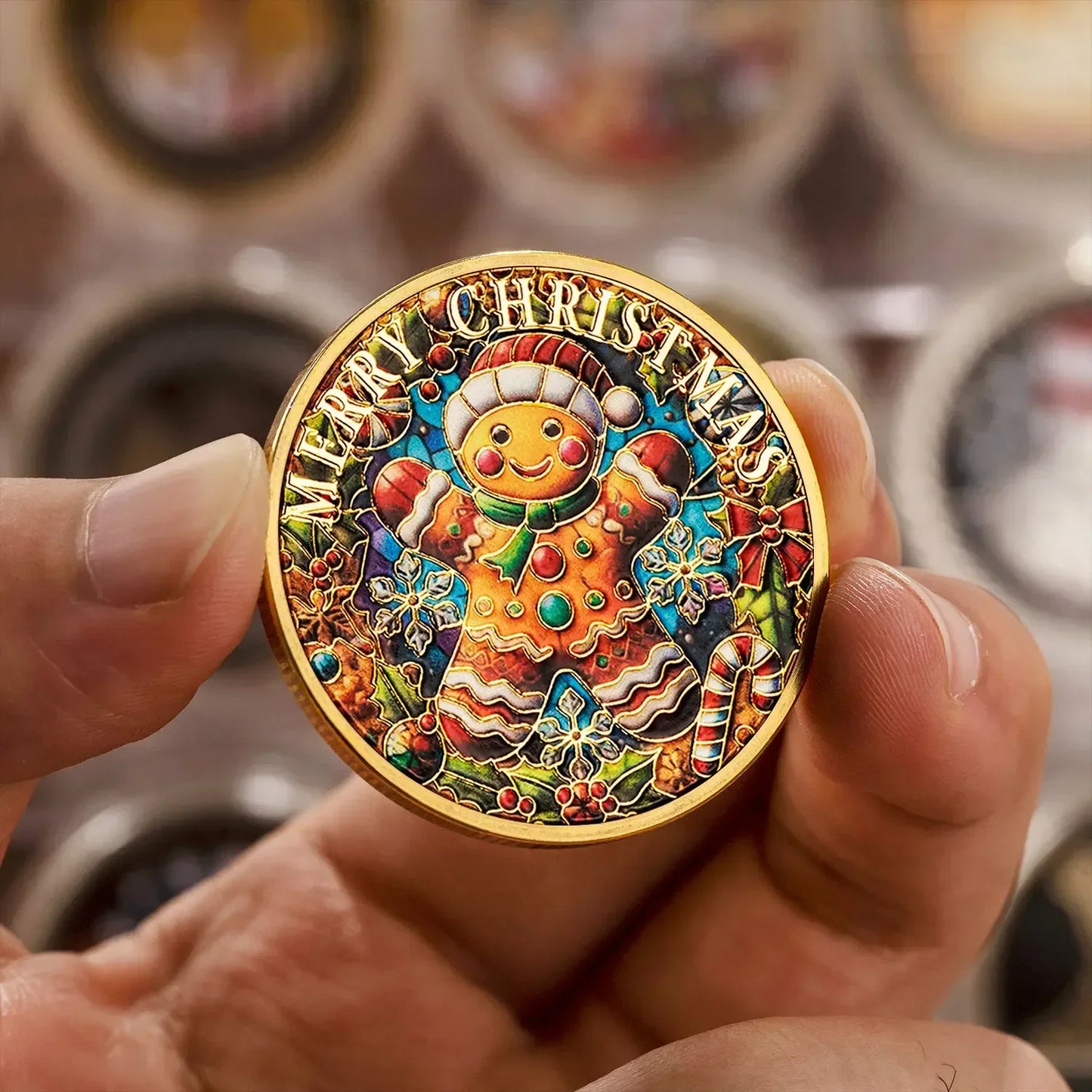 Gingerbread Man in Christmas Hat Collectible Coin – Festive Holiday Souvenir for Kids & Collectors