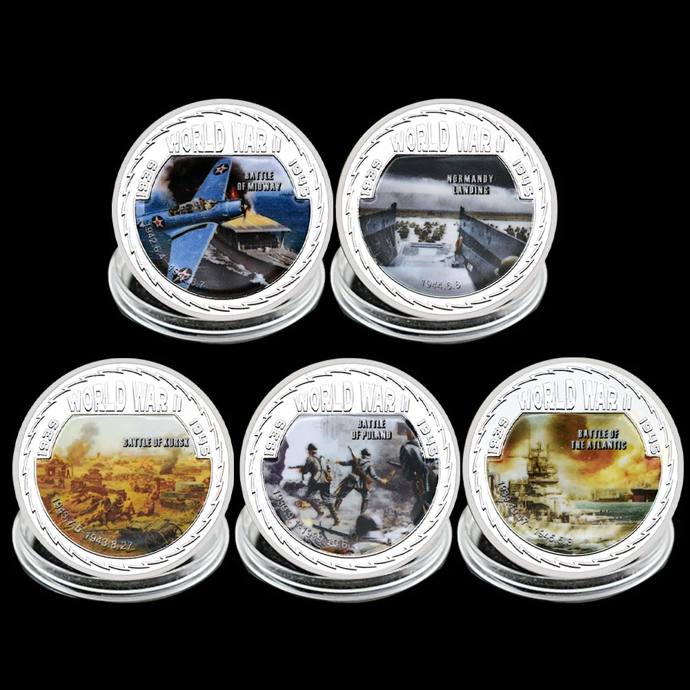 Winston Churchill & Battle of Midway Challenge Coins – 5-Piece Commemorative Collection