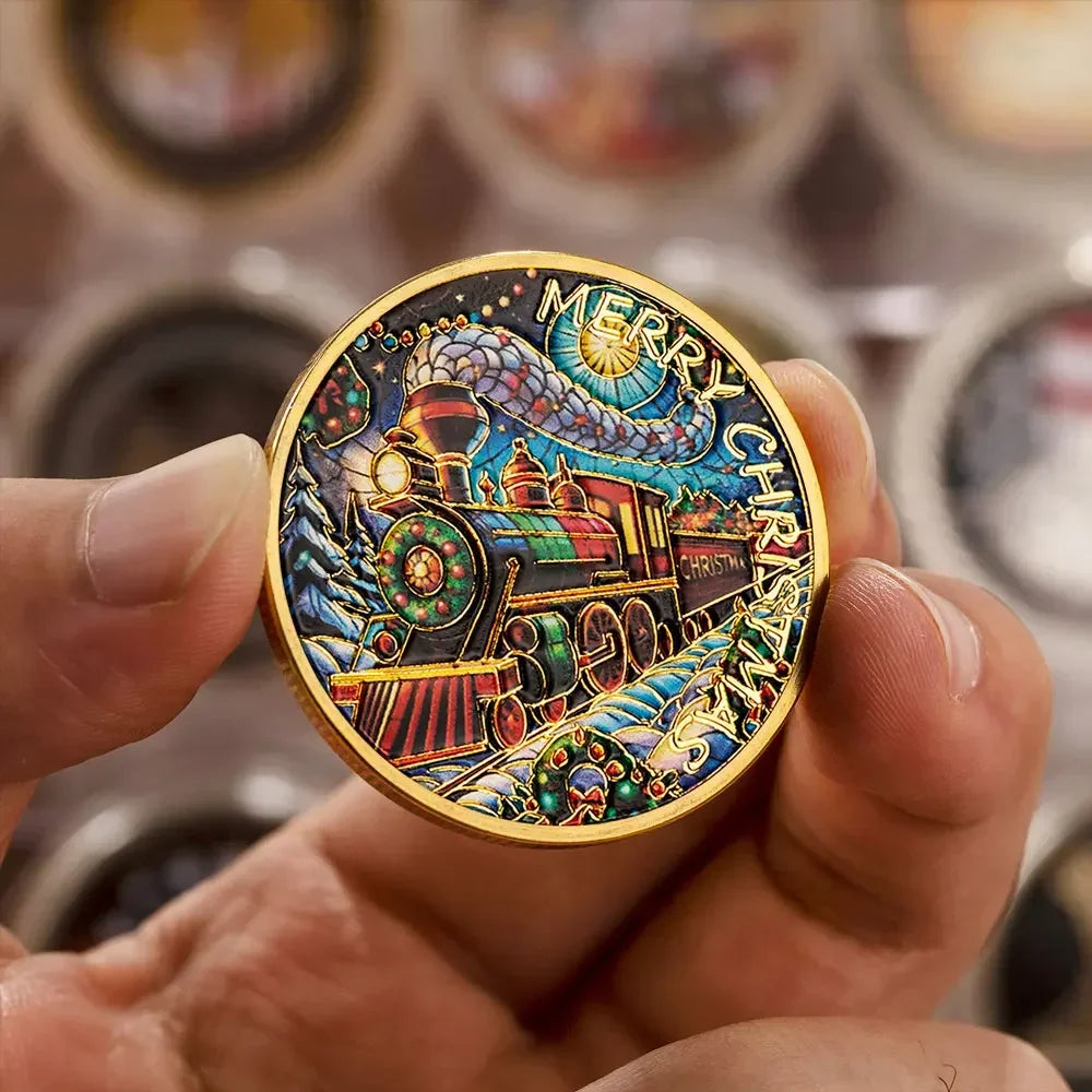 Christmas Train Gold Commemorative Coin – Festive Holiday Collectible