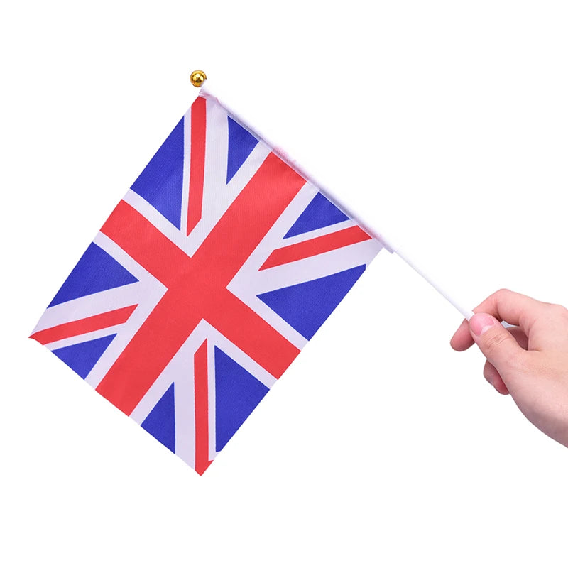10× England Hand Waving Flags – 21×14cm UK St George Cross with Plastic Poles