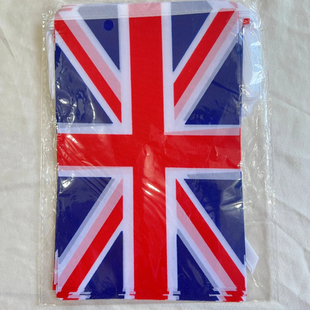 Union Jack Bunting – 20pcs 14×21cm British Flags on Hanging String, Party Decorations