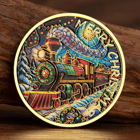 Christmas Train Gold Commemorative Coin – Festive Holiday Collectible