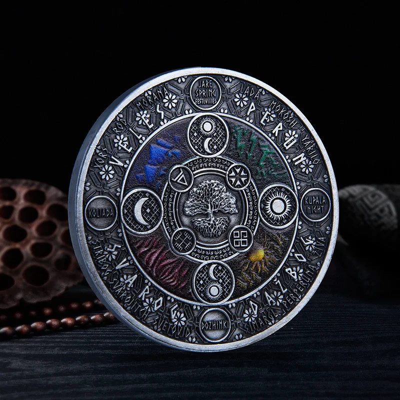 Tree of Life Challenge Coin – Ancient Sun God Design with Queen Elizabeth Commemoration