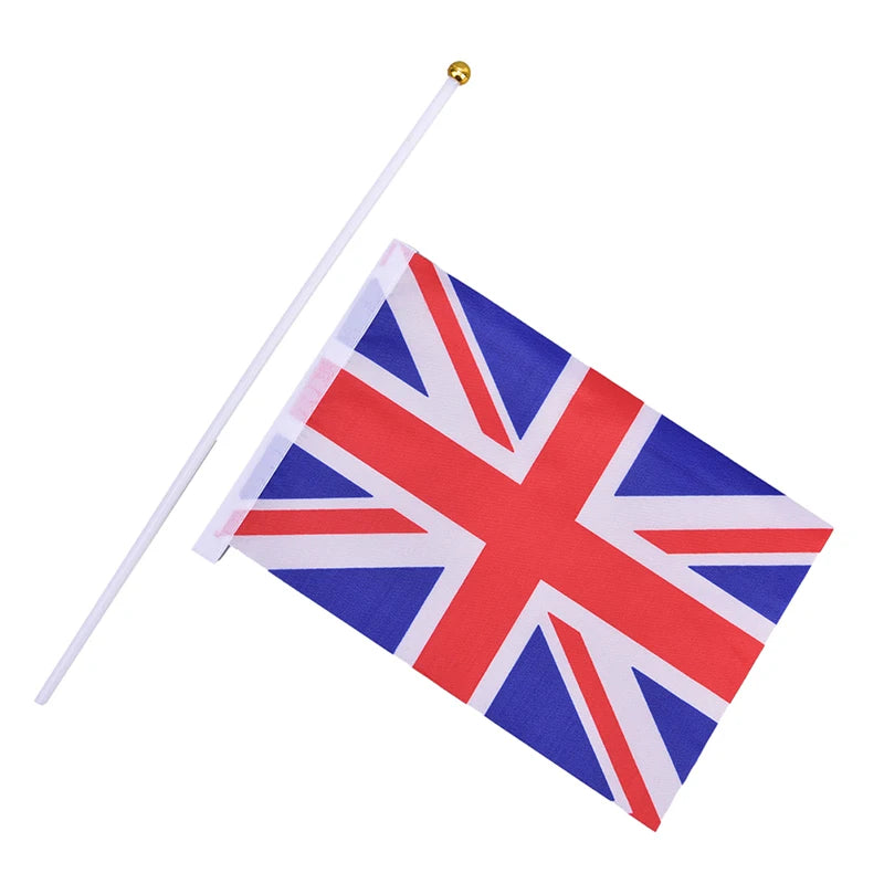 10× England Hand Waving Flags – 21×14cm UK St George Cross with Plastic Poles