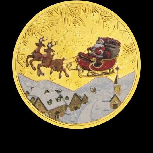 Merry Christmas & Happy New Year Santa Claus Coin – Gold Holiday Commemorative Collectible