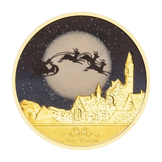Merry Christmas & Happy New Year Santa Claus Gold Coin – Festive Holiday Souvenir