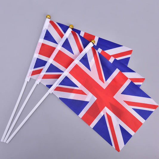 10× England Hand Waving Flags – 21×14cm UK St George Cross with Plastic Poles