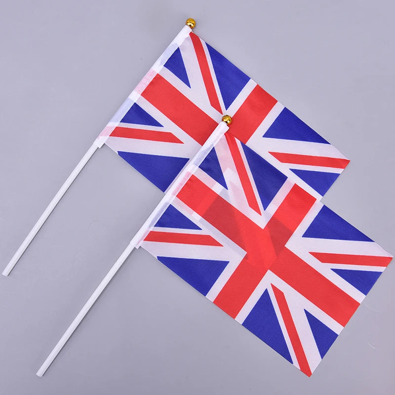 10× England Hand Waving Flags – 21×14cm UK St George Cross with Plastic Poles