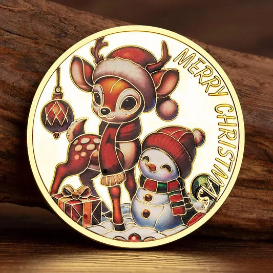 Cute Christmas Reindeer & Snowman Collectible Coin